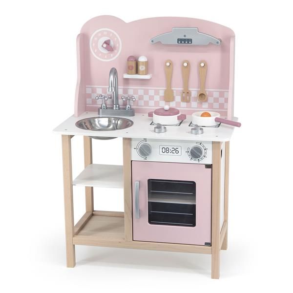Дитяча кухня Viga Toys PolarB із дерева з посудом рожевий (44046) 44046 44046