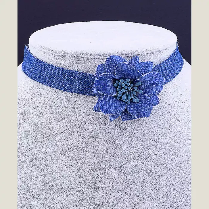 Чокер синій з квіткою FJ тканина 30 см ss_35604 ss_35604
