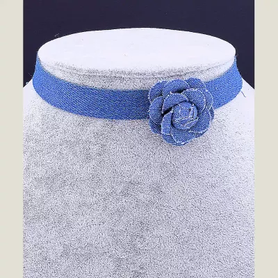 Чокер синій з квіткою FJ тканина 30 см