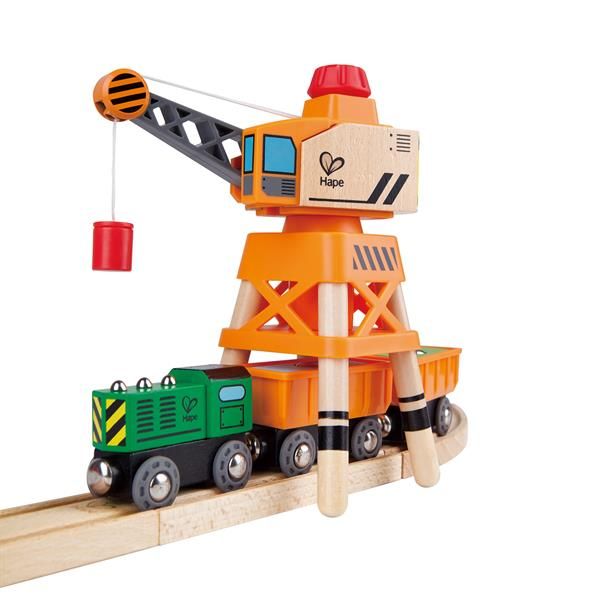 Набір для іграшкової залізниці Hape Підйомний кран та вантажівка (E3715) E3715 E3715