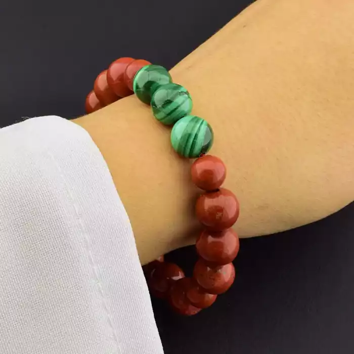 🏷️️ Браслет на резинці Яшма, Малахіт 17 см F-105768