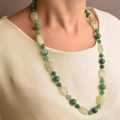 🏷️️ Намисто Агат, Пренит 65 см. (срібло 925 проба) F-91086