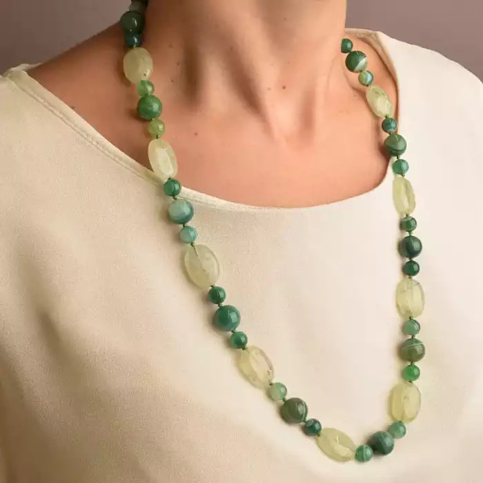 🏷️️ Намисто Агат, Пренит 65 см. (срібло 925 проба) ss_91086