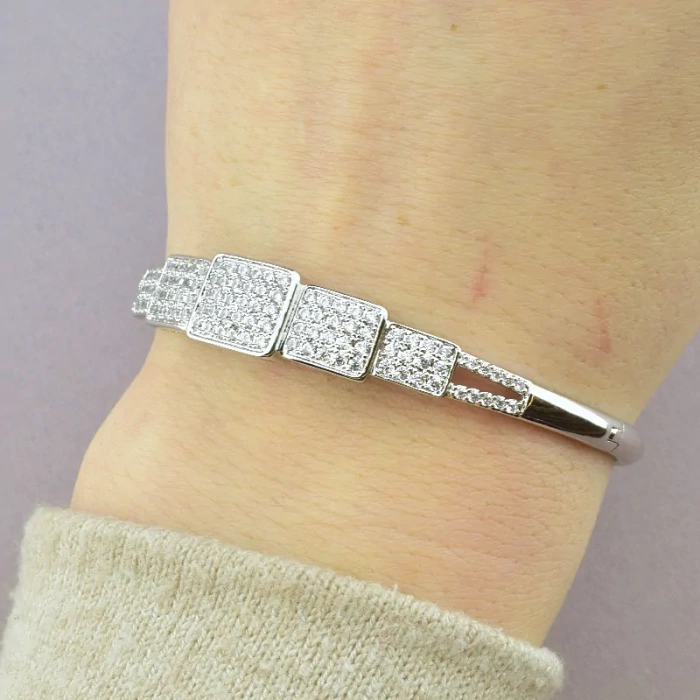 🏷️️ Браслет шарнірний Xuping Фіаніт 17 см (родій) ss_63109