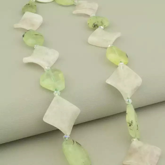 🏷️️ Намисто Преніт, Рожевий кварц, Чеський кришталь 47 см. ss_101253