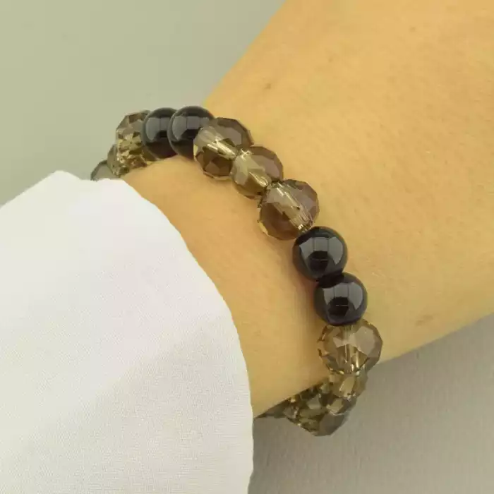 🏷️️ Браслет резинка Агат, Чеський кришталь 17 см. ss_102153