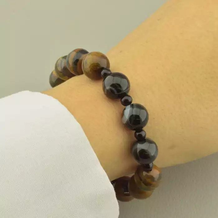 🏷️️ Браслет резинка Тигрове око, Агат 18 см. ss_102253