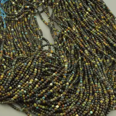 🏷️️ Намистини Хрізокола, Бірюза 37 см. 2мм. на нитці (натуральне каміння, без застібки) F-104448