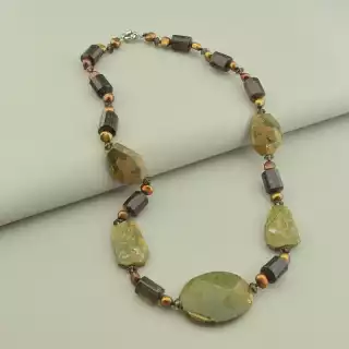 Намисто Яшма, Раухтопаз 55 см.