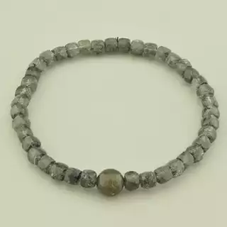 Браслет резинка з волосатиком та тигровим оком (18 см, форма кулька)