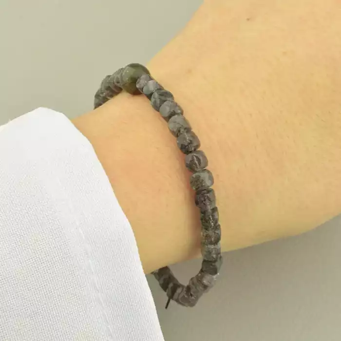 🏷️️ Браслет резинка з волосатиком та тигровим оком (18 см, форма кулька) ss_104651