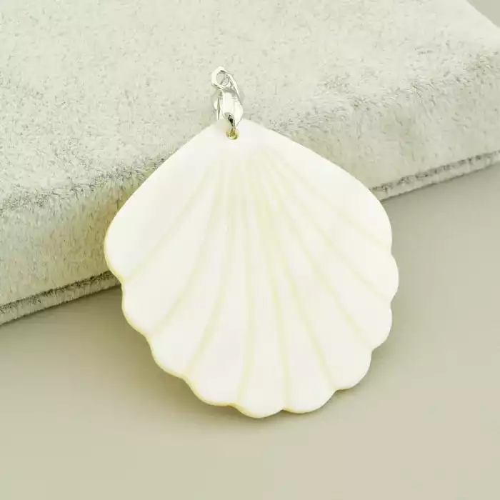 🏷️️ Кулон стальний мушля перламутр (43х43 мм, сталь, молочний, срібний) ss_105260