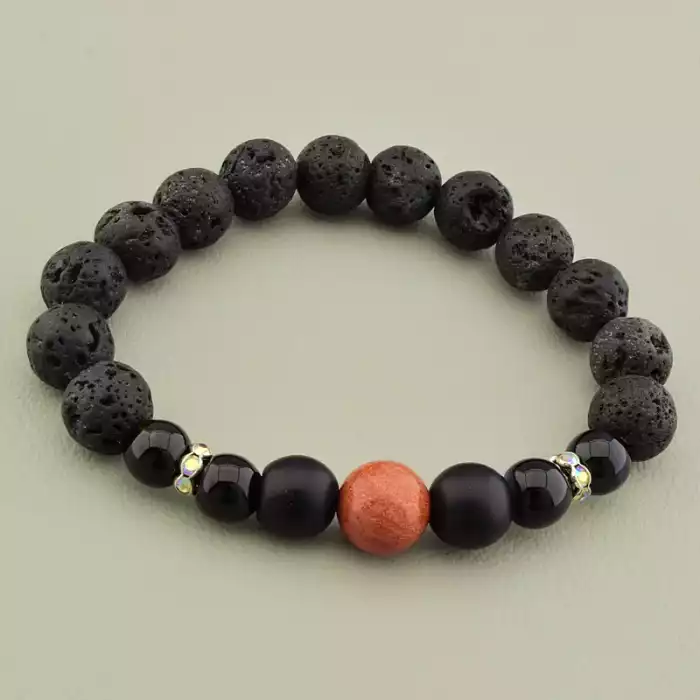 🏷️️ Браслет на резинці Лава, Яшма,Шунгіт 18 см F-105769