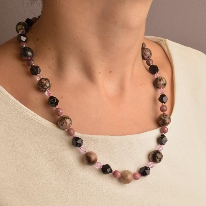 🏷️️ Намисто Родоніт, Агат 52 см. ss_91087