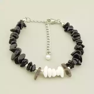 Браслет на карабіні Обсідіан, Кахолонг, Раухтопаз 16 см