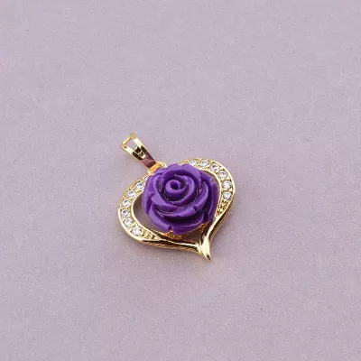 Кулон серце фіолетова троянда XUPING Фіаніт (позолота 18к)