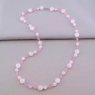 Намисто Рожевий кварц, Чеський кришталь 75 см