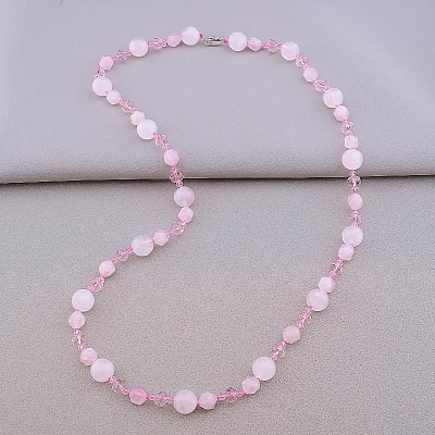 Намисто Рожевий кварц, Чеський кришталь 75 см