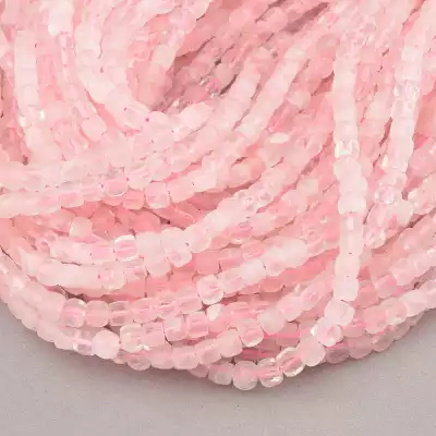 🏷️️ Намистини Рожевий кварц 39 см на нитці (натуральне каміння, без застібки) грановані F-83673