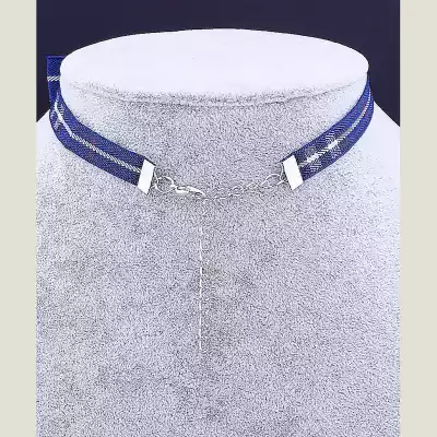 🏷️️ Чокер картатий синій FJ тканина 30 см (застібка карабін) F-35601