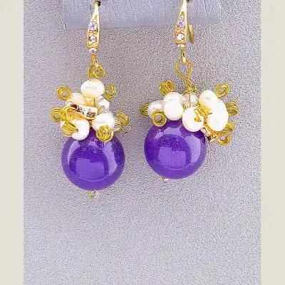 🏷️️ Сережки петельки Hand Made Аметист F-40957