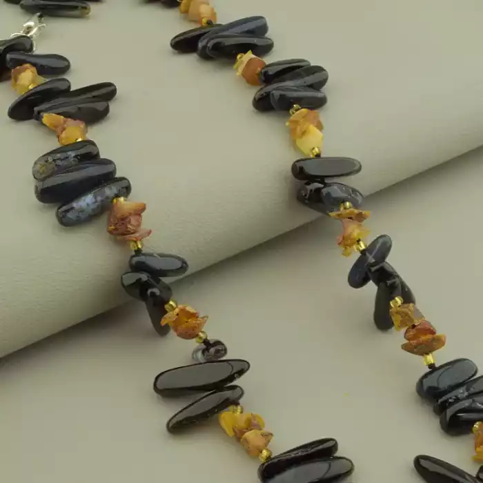 🏷️️ Намисто Бурштин, Агат, Бісер 49 см. (срібло 925 проба) ss_102054