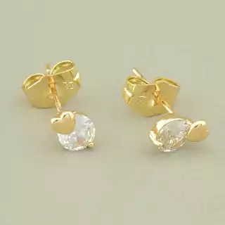 Сережки пусети серце Xuping Фіаніт (позолота 18к)