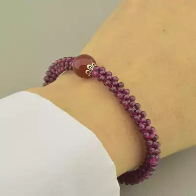 🏷️️ Браслет резинка Гранат, Сердолік 18 см. F-103600