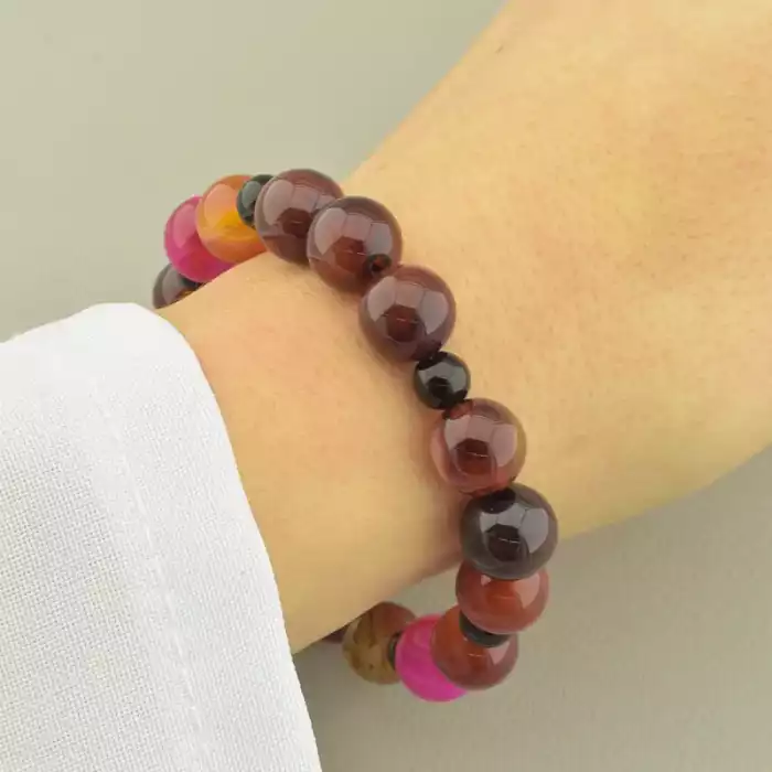 🏷️️ Браслет резинка з сердоліком та агатом (18 см) ss_104652