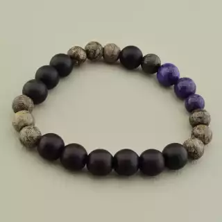 Браслет на резинці Шунгіт, Яшма, Чароїт 19 см