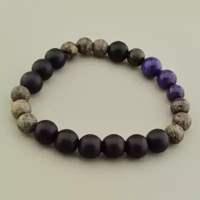 Браслет на резинці Шунгіт, Яшма, Чароїт 19 см