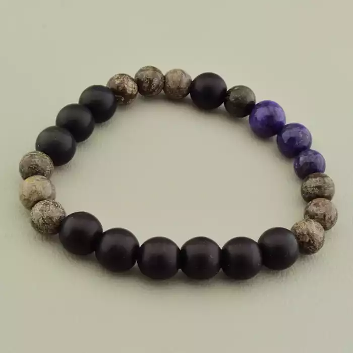 🏷️️ Браслет на резинці Шунгіт, Яшма, Чароїт 19 см F-105770