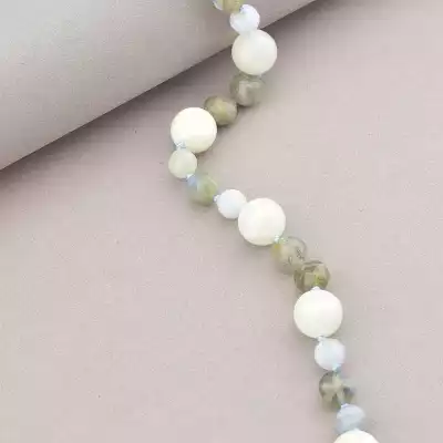 🏷️️ Намисто Місячний камінь, Лабрадор, Сапфирин 63 см. (срібло 925 проба) F-91088