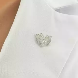 Брошка метелик FJ Фіаніт (родій) голка (родій)