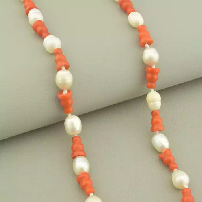 🏷️️ Намисто Корал, Перли 49 см. ss_98670