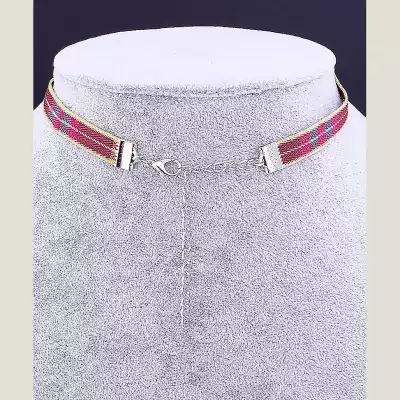 🏷️️ Чокер картатий бордовий FJ тканина 30 см (застібка карабін) F-35602