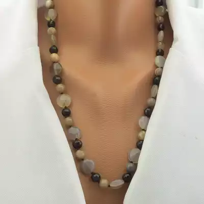 🏷️️ Намисто Агат, Чеський кришталь 57 см. F-102255