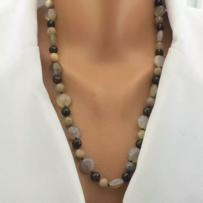 🏷️️ Намисто Агат, Чеський кришталь 57 см. ss_102255