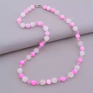 Намисто Рожевий кварц, Агат, Чеський кришталь 51 см