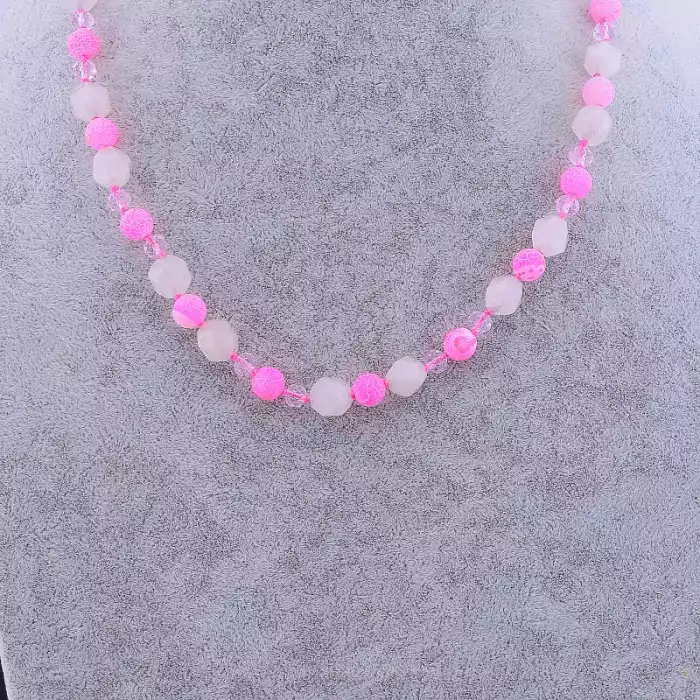 🏷️️ Намисто Рожевий кварц, Агат, Чеський кришталь 51 см ss_77878