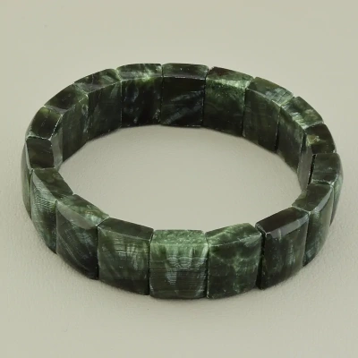Браслет резинка серафініт (20 см, грань, сірий, зелений, без замку)