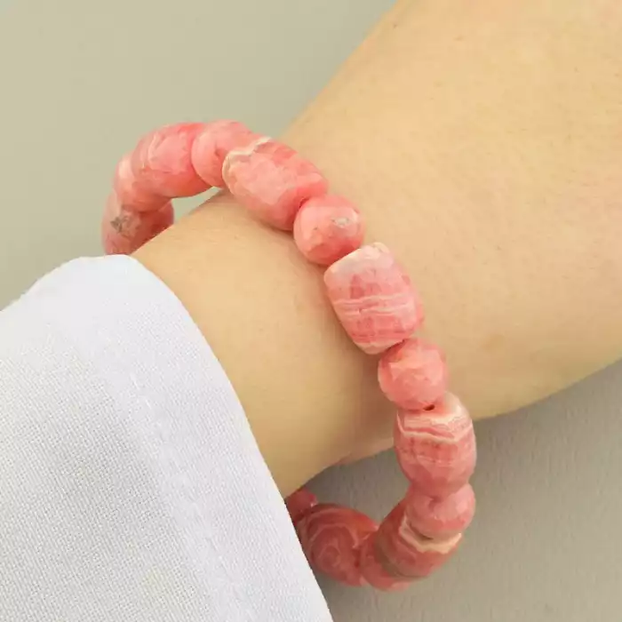 🏷️️ Браслет родохрозит (19,5 см, резинка, 15х10 мм, 9,5 мм, гарна, рожевий) ss_105364