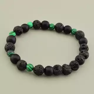 Браслет на резинці Лава, Шунгіт, Малахіт 16 см