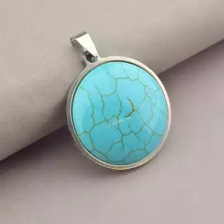 Кулон круглий Stainless Steel Бірюза 45х33 мм