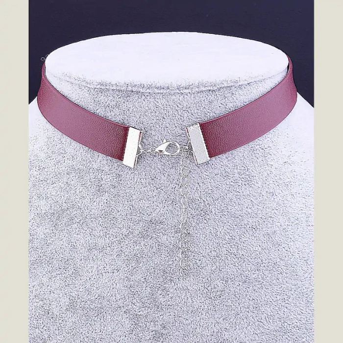 🏷️️ Чокер бордовий FJ екошкіра 30 см Майорка (застібка карабін) ss_37406