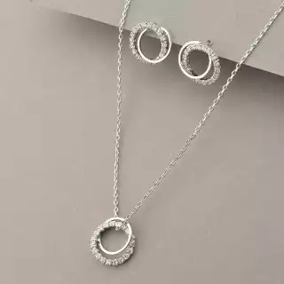 Підвіска+Сережки Saiya Фіаніт 42 см. (родій)