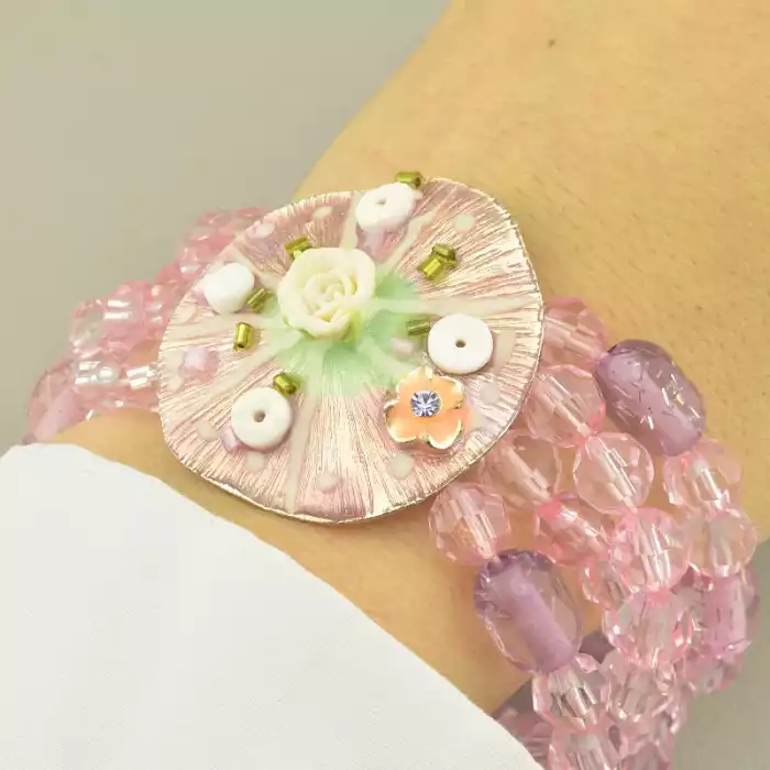 🏷️️ Браслет резинка Фіаніт, Полімерна глина 18 см. ss_100518