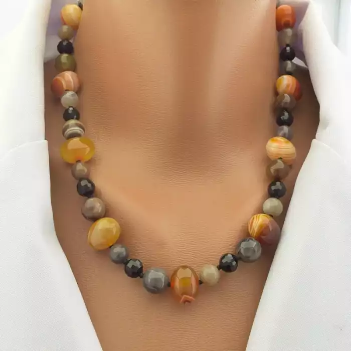 🏷️️ Намисто Агат, Чеський кришталь 47 см. ss_102256