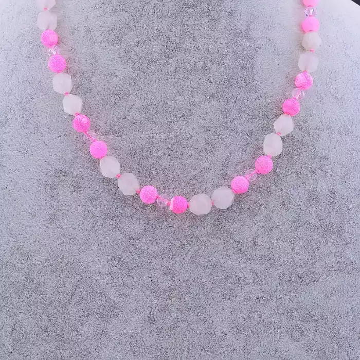 🏷️️ Намисто Рожевий кварц, Агат, Чеський кришталь 49 см ss_77879