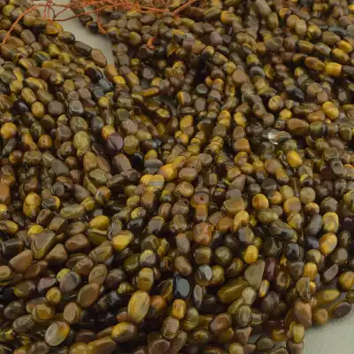 🏷️️ Намистини Тигрове око 39 см. на нитці (натуральне каміння, без застібки) F-103082